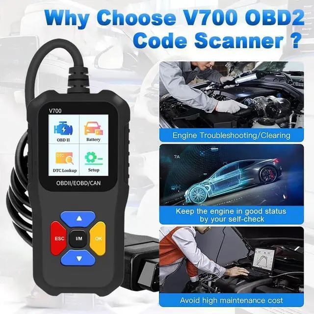 Alt view image 4 of 7 - Car Code Scanner, OBD2 Car Code Reader V700 Check Engine Light Fault Code Reader Scanner CAN Automotive Diagnostic Tool for OBDII Cars Since 1996
