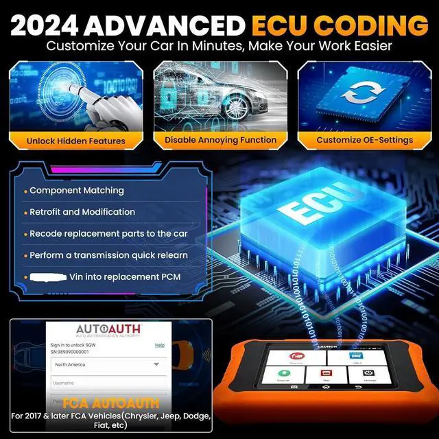 Alt view image 3 of 7 - 2024 LAUNCH Creader Elite V2.0 OBD2 Scanner for VW Audi Skoda Seat, Full Systems Bi-Directional Scan Tool for VAG Vehicles, All Services Car Code Reader, ECU Coding, AUTO VIN, Fr-ee Update