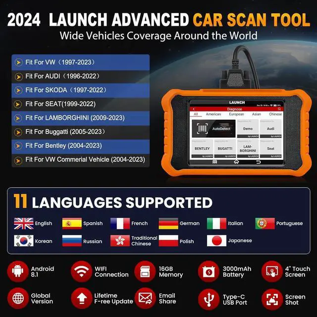 Alt view image 6 of 7 - 2024 LAUNCH Creader Elite V2.0 OBD2 Scanner for VW Audi Skoda Seat, Full Systems Bi-Directional Scan Tool for VAG Vehicles, All Services Car Code Reader, ECU Coding, AUTO VIN, Fr-ee Update