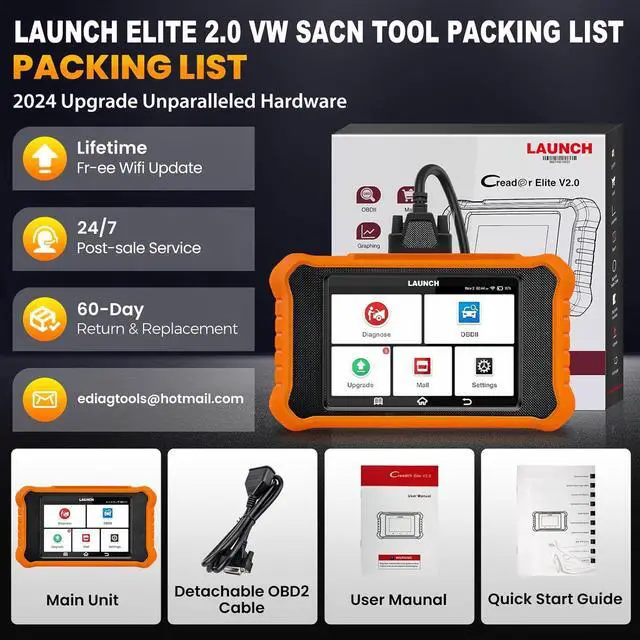 Alt view image 7 of 7 - 2024 LAUNCH Creader Elite V2.0 OBD2 Scanner for VW Audi Skoda Seat, Full Systems Bi-Directional Scan Tool for VAG Vehicles, All Services Car Code Reader, ECU Coding, AUTO VIN, Fr-ee Update