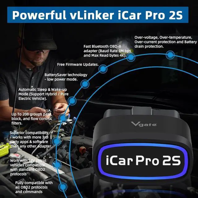 Alt view image 7 of 7 - iCar Pro 2S OBD2 Bluetooth Adapter Check Engine Vehicle Code Reader Diagnostic Scanner Tools for iOS&Android and Windows Made for Electric (EV) and Hybrid Vehicles