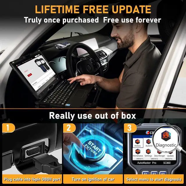 Alt view image 2 of 7 - CGSULIT All System OBD2 Scanner, SC860 Code Reader with 8 Services, ABS Bleeding/EPB/Oil/SAS/TPS Reset, Battery Registration, Injector Coding, Car Scanner Diagnostic for All Cars, Free Update