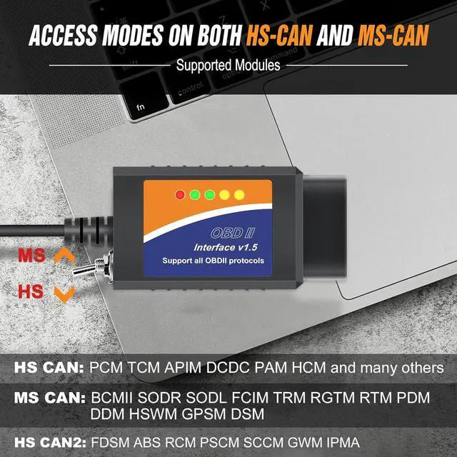 Alt view image 5 of 7 - ELM327 OBD2 USB Adapter for Windows, ELMconfig Scanner with MS CAN/HS CAN Switch for Scan F150 F250 Car and Light Truck Check Engine Light, Diagnosis on Windows with V1.5 Chip