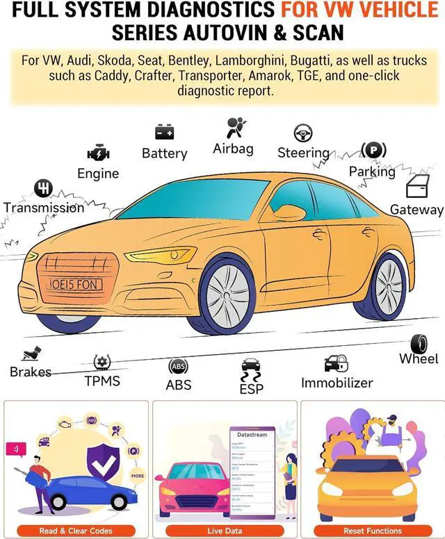 Alt view image 2 of 7 - BD320 OBD2 Scanner for VW Audi Skoda Seat All System Diagnostic Tool with EPB/Throttle/Oil Reset, Check Engine Code Reader for All 1996 & Newer Cars, Bluetooth & Wired & HUD 3 in 1 Scan Tool