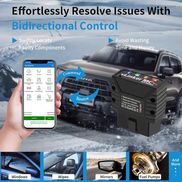 Alt view image 3 of 7 - V-gate vLinker MC+ OBDII Bluetooth Adapter Car Wireless OBD2 Scanner All Systems Diagnostic Scan Tool and Code Reader Clear Faults Hacker-Proof for iOS, Android &Windowns