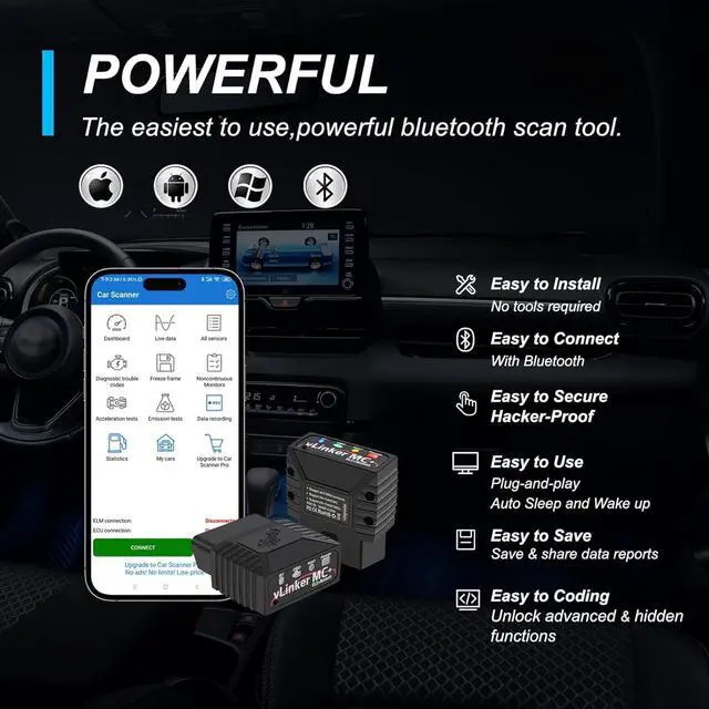 Alt view image 5 of 7 - V-gate vLinker MC+ OBDII Bluetooth Adapter Car Wireless OBD2 Scanner All Systems Diagnostic Scan Tool and Code Reader Clear Faults Hacker-Proof for iOS, Android &Windowns
