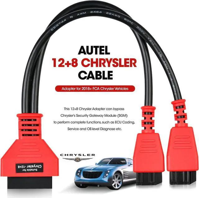 Alt view image 2 of 7 - Autel Original OBD2 Adapter for Chrysler 12+8 Programming Cable Connector, Bypass Gateway Protocol Cable, Work on MaxiCOM MK808SMK808BT PRO MX900 MaxiSys MS906 PRO MS906 PRO-TS MS919 MS909 Ultra