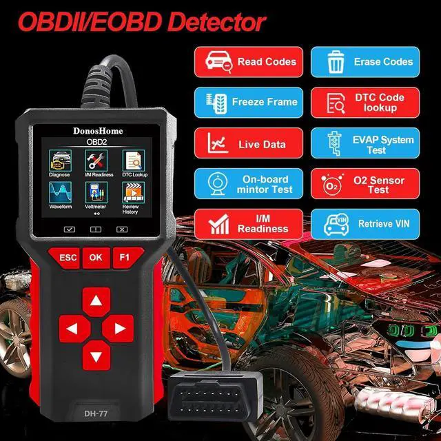 Alt view image 2 of 7 - 2 in 1 OBD2 Scanner+Battery Tester 5-36V 20-3300 CCA >99.8% Accuracy 3.2" Colors Screen OBD2/EOBD Diagnostic Tool Engine Code Reader EVAP Digital Diagnosis DTC for Car Motorcycle&Truck