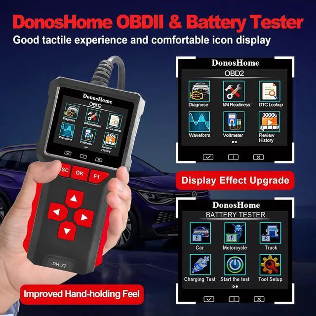 Alt view image 3 of 7 - 2 in 1 OBD2 Scanner+Battery Tester 5-36V 20-3300 CCA >99.8% Accuracy 3.2" Colors Screen OBD2/EOBD Diagnostic Tool Engine Code Reader EVAP Digital Diagnosis DTC for Car Motorcycle&Truck