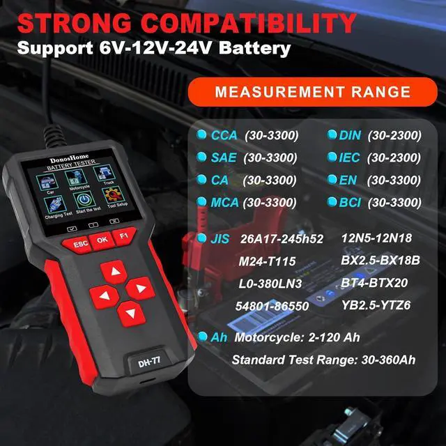 Alt view image 4 of 7 - 2 in 1 OBD2 Scanner+Battery Tester 5-36V 20-3300 CCA >99.8% Accuracy 3.2" Colors Screen OBD2/EOBD Diagnostic Tool Engine Code Reader EVAP Digital Diagnosis DTC for Car Motorcycle&Truck