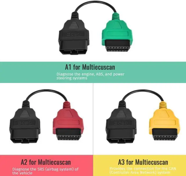 Alt view image 2 of 6 - OBD2 Adapter 6PCS for MultiECUScan Adapter Cable 6 Colors Adapter Cable OBD2 Diagnostic ECU Scan Tool Replacement for Fiat for Lancia