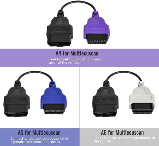 Alt view image 3 of 6 - OBD2 Adapter 6PCS for MultiECUScan Adapter Cable 6 Colors Adapter Cable OBD2 Diagnostic ECU Scan Tool Replacement for Fiat for Lancia