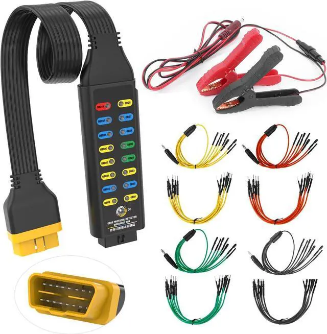 Main image of OBD2 Breakout Box, Automotive OBDII Protocol Detector Communication/Power/Ground Detection Breakout Box 16-Pin CAN 17.7 inches Cable Fault Diagnosis Scan Tool with Universal Wire Jumper and Clips