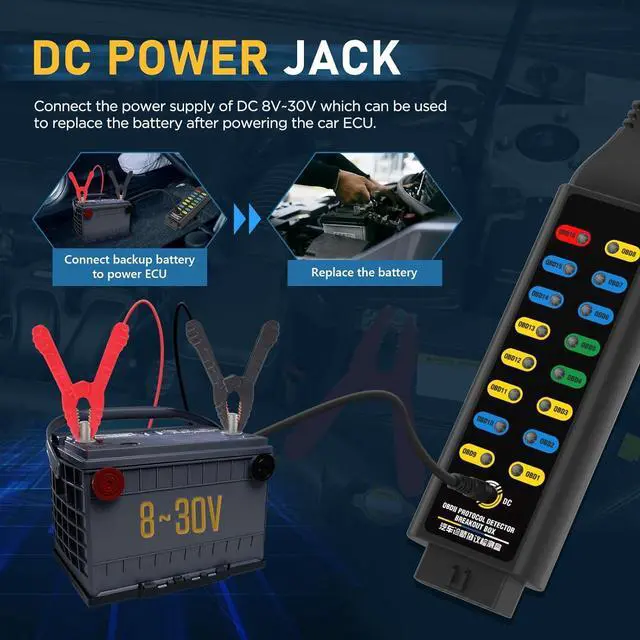 Alt view image 5 of 7 - OBD2 Breakout Box, Automotive OBDII Protocol Detector Communication/Power/Ground Detection Breakout Box 16-Pin CAN 17.7 inches Cable Fault Diagnosis Scan Tool with Universal Wire Jumper and Clips