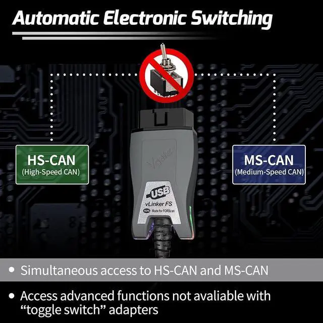 Alt view image 2 of 7 - Vgate vLinker FS OBD2 USB Adapter for FORS-can HS/MS-CAN Auto Switch