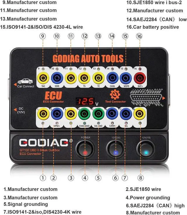 Alt view image 2 of 7 - GODIAG® Auto ECU Breakout Box, GT100 Breakout Box OBDII Protocol Detector for OBDII Protocol Communication Detection/ECU Tool Maintenance/Diagnosis/Programming/Coding