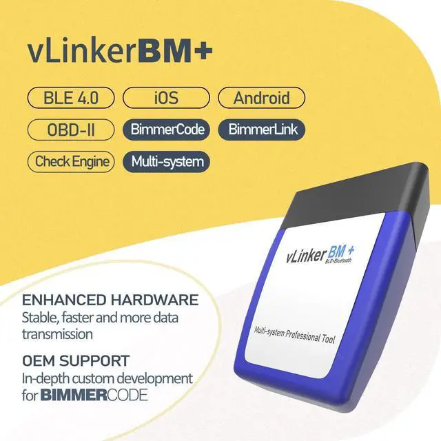 Alt view image 3 of 7 - Vgate vLinker BM Plus Bluetooth BLE OBD2 Scanner for BMW/Mini, Works with iPhone & Android Unlock Car Hidden Features in BimmerCode, OBD II Diagnostic Tool