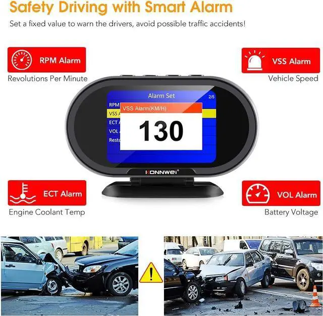 Alt view image 4 of 7 - KW206 Car OBD2 HUD Digital Meter Gauge All in One Automotive Trip Computer Smart OBD Speedometer Water Temperature Fuel Pressure Tester for All 2003 and Newer Cars