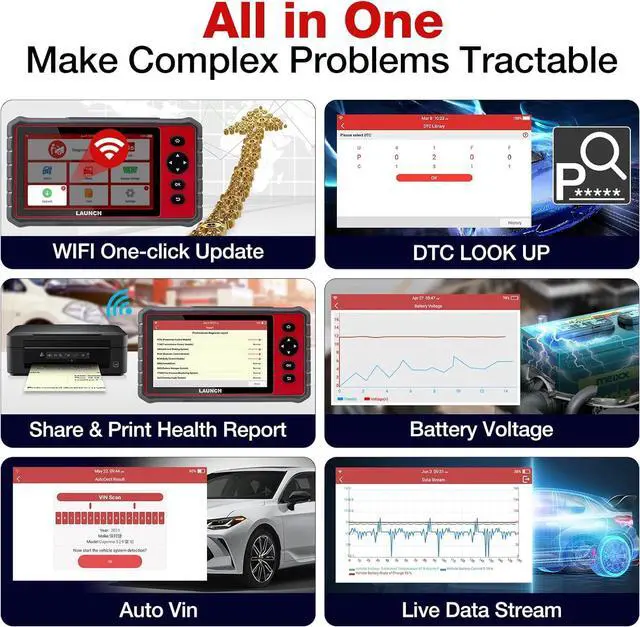 Alt view image 5 of 7 - LAUNCH CRP909E OBD2 Scanner, 2024 Newest Full System Car Scanner with 28+Reset Functions, Power Balance, TPMS Reset, ABS Bleeding, Auto VIN