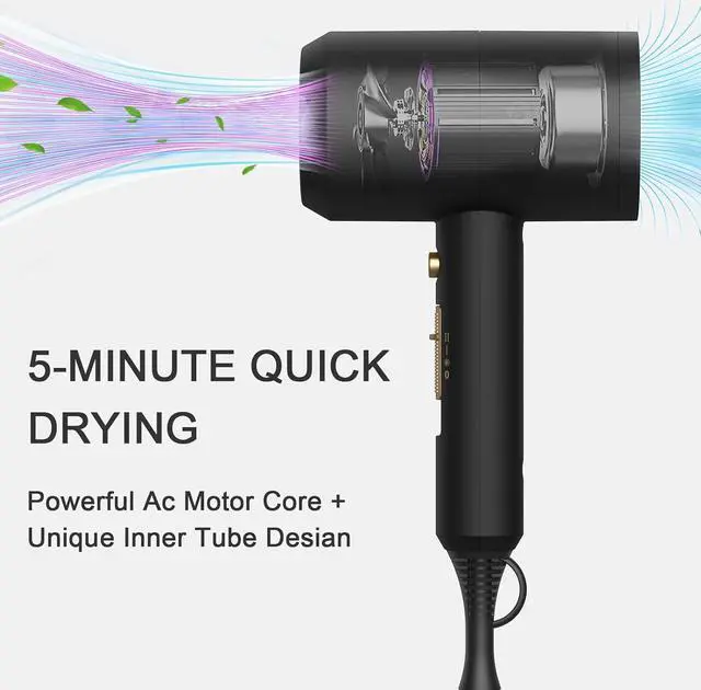 Alt view image 2 of 7 - slopehill Professional Ionic Hair Dryer, Powerful 1800W Fast Drying Low Noise Blow Dryer with 2 Concentrator Nozzle 1 Diffuser Attachments for Home Salon Travel (Black)