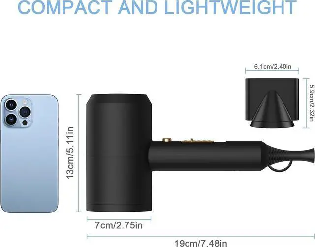 Alt view image 5 of 7 - slopehill Professional Ionic Hair Dryer, Powerful 1800W Fast Drying Low Noise Blow Dryer with 2 Concentrator Nozzle 1 Diffuser Attachments for Home Salon Travel (Black)