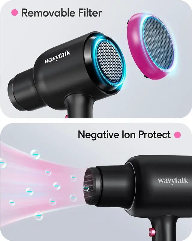 Alt view image 5 of 6 - Wavytalk Professional Hair Dryer with Diffuser, 1875W Blow Dryer Ionic Hair Dryer for Women with Constant Temperature, Hair Dryer with Ceramic Technology Fasting Drying Light and Quiet, Black