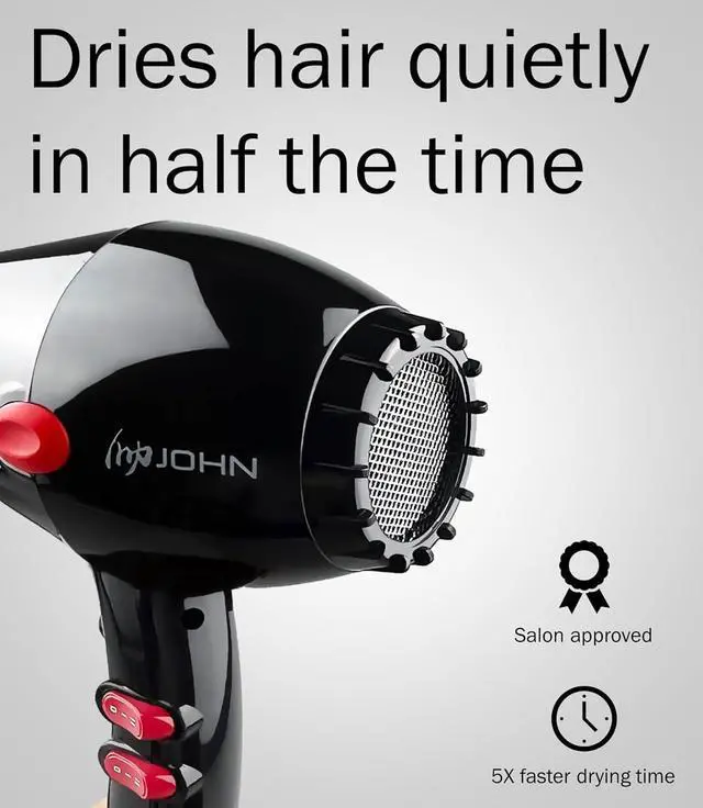 Alt view image 4 of 5 - JOHN Professional Ionic Salon Hair Dryer 2200W, Powerful Hair Blow Dryer, 5X Fast Drying, Blast Turbo 6900, Black