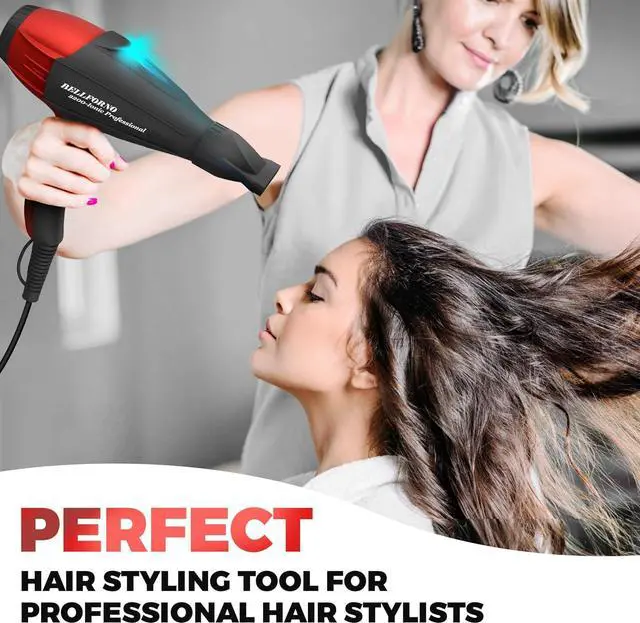 Alt view image 7 of 7 - Professional Ionic Salon Hair Dryer, 2200 Watt Powerful AC Motor Ceramic Tourmaline Ion Blow Dryer, Quiet Hair Dryers with Diffuser & 2 Concentrator Nozzle Attachments Black/Red
