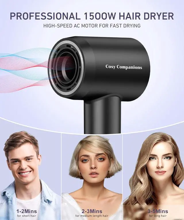 Alt view image 5 of 7 - Hair Dryer - 150000 RPM High-Speed Brushless Motor Negative Ionic Blow Dryer for Fast Drying, Low Noise Thermo-Control Hair-Dryer-with-Diffuser and Nozzle