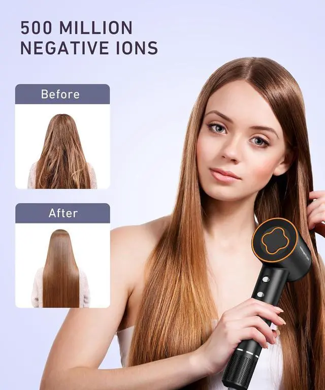 Alt view image 6 of 7 - Hair Dryer - 150000 RPM High-Speed Brushless Motor Negative Ionic Blow Dryer for Fast Drying, Low Noise Thermo-Control Hair-Dryer-with-Diffuser and Nozzle