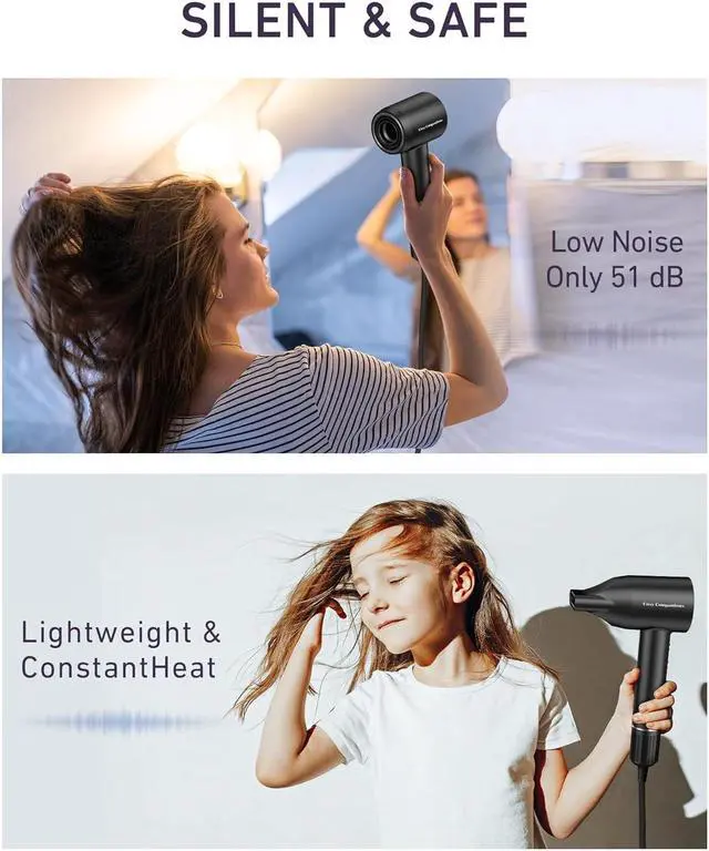 Alt view image 7 of 7 - Hair Dryer - 150000 RPM High-Speed Brushless Motor Negative Ionic Blow Dryer for Fast Drying, Low Noise Thermo-Control Hair-Dryer-with-Diffuser and Nozzle