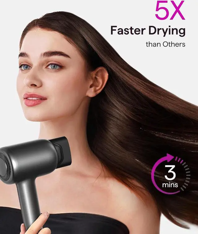 Alt view image 2 of 7 - Hair Dryer, Wavytalk Hair Dryer with Diffuser Pro Fast Drying Hair Dryer 110,000 RPM with Magnetic Attachments, Professional Ionic Lightweight Hair Dryer Blow Dryer with 3 Speeds & 3 Temps, Black