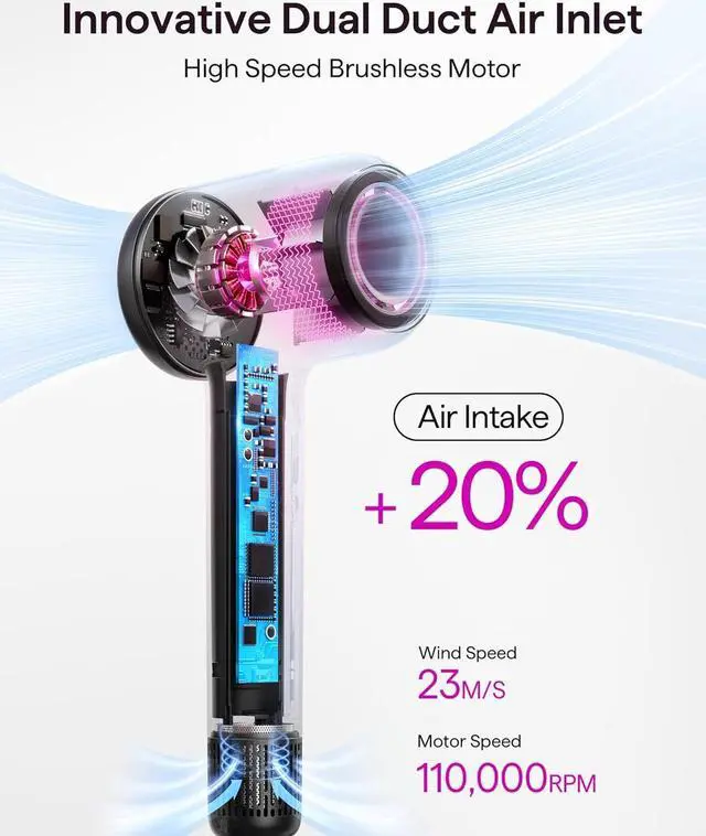 Alt view image 4 of 7 - Hair Dryer, Wavytalk Hair Dryer with Diffuser Pro Fast Drying Hair Dryer 110,000 RPM with Magnetic Attachments, Professional Ionic Lightweight Hair Dryer Blow Dryer with 3 Speeds & 3 Temps, Black