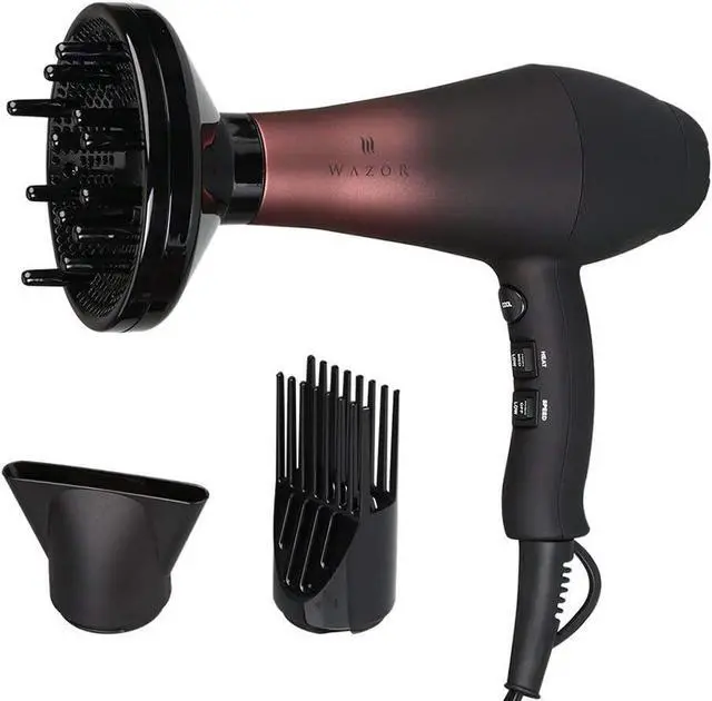 Main image of Wazor Professional Ionic Hair Dryer with Diffuser, Infrared Salon Grade Blow Dryer with Comb Attachment, 1875W Powerful Quiet Hair Blow Dryer, Tourmaline Ceramic Hairdryer with Nozzle, Black