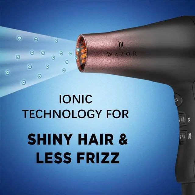 Alt view image 4 of 7 - Wazor Professional Ionic Hair Dryer with Diffuser, Infrared Salon Grade Blow Dryer with Comb Attachment, 1875W Powerful Quiet Hair Blow Dryer, Tourmaline Ceramic Hairdryer with Nozzle, Black