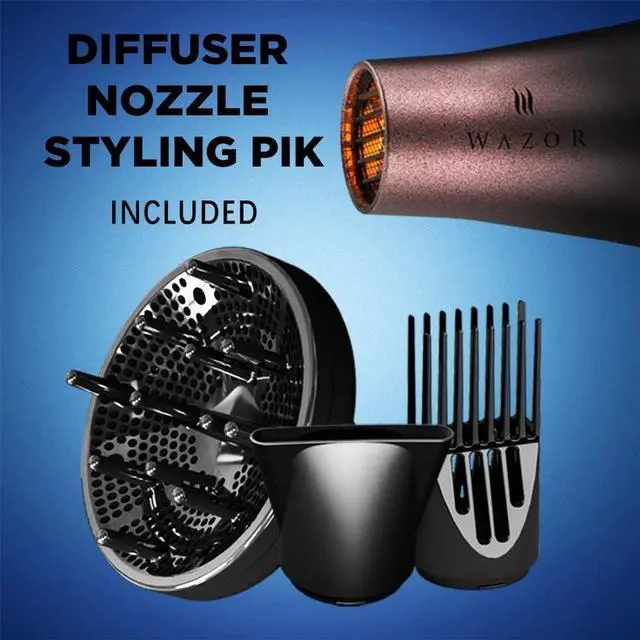 Alt view image 6 of 7 - Wazor Professional Ionic Hair Dryer with Diffuser, Infrared Salon Grade Blow Dryer with Comb Attachment, 1875W Powerful Quiet Hair Blow Dryer, Tourmaline Ceramic Hairdryer with Nozzle, Black