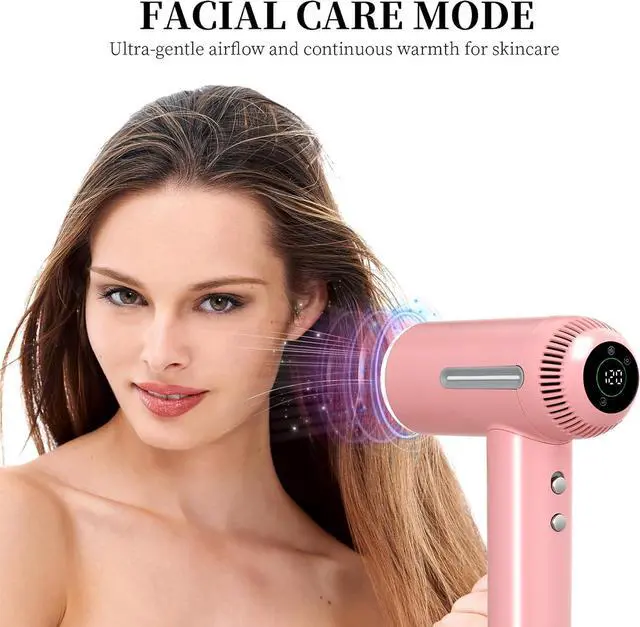 Alt view image 6 of 7 - Hair Dryer,7 Temps&31 Modes.Intelligent Temperature Control,LCD Display,Self-Cleaning Mode,Facial Care Mode.1600W RPM Ionic Blow Dryer.Low Noise Thermo-Control Hair Dryer with Diffuser and Nozzle