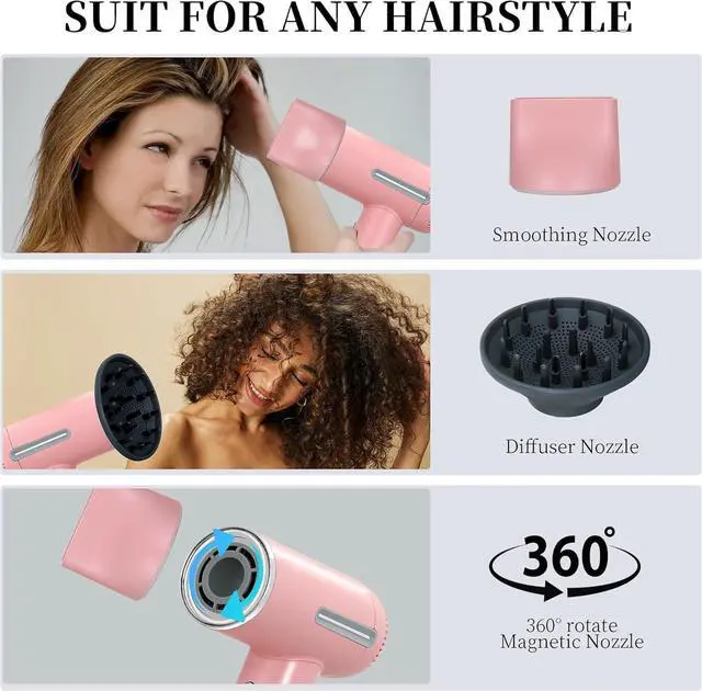 Alt view image 7 of 7 - Hair Dryer,7 Temps&31 Modes.Intelligent Temperature Control,LCD Display,Self-Cleaning Mode,Facial Care Mode.1600W RPM Ionic Blow Dryer.Low Noise Thermo-Control Hair Dryer with Diffuser and Nozzle