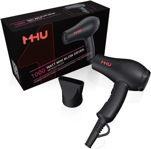 Alt view image 5 of 7 - Travel Mini Hair Dryer Ceramic Ionic 1000 Watts Blow Dryer for RV Lightweight 2 Speed Settings with a Concentrator, Black
