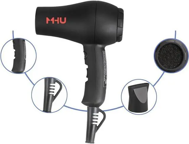 Alt view image 6 of 7 - Travel Mini Hair Dryer Ceramic Ionic 1000 Watts Blow Dryer for RV Lightweight 2 Speed Settings with a Concentrator, Black