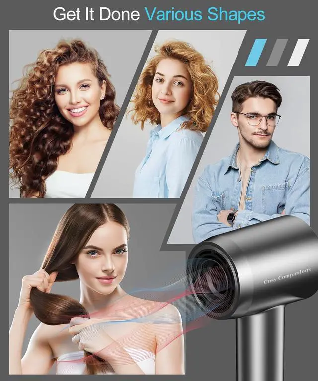Alt view image 7 of 7 - Hair Dryer - Negative Ionic Blow Dryer with 150000 RPM High Speed Brushless Motor for Fast Drying, Low Noise, HD Display Hair Dryer with Diffuser and Nozzle, 5 Temps & 2 Speeds