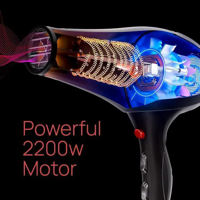 Alt view image 7 of 7 - Professional Ionic Hair Dryer for Salon - 2200W Powerful Blow Dryer - Lightweight Travel for Normal & Curly Hair Includes Volume Styling Nozzle