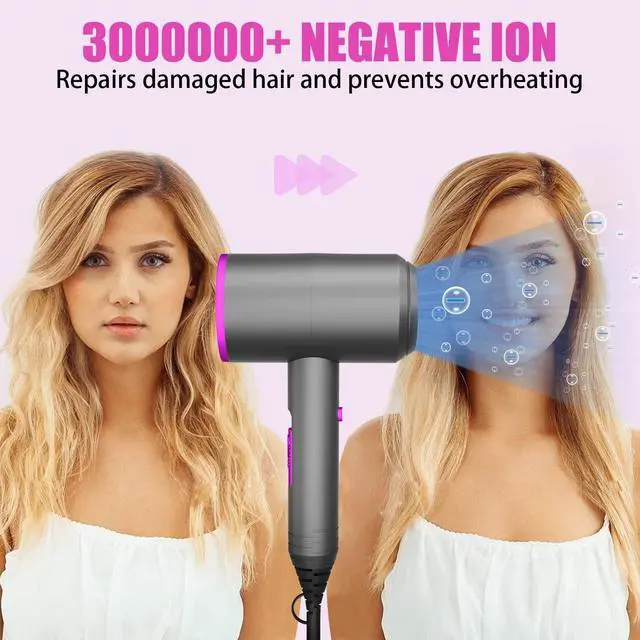 Alt view image 3 of 6 - Ionic Hair Dryer, 1800W Professional Blow Dryer (with Powerful AC Motor), Negative Ion Technolog, 3 Heating/2 Speed/Cold Settings, Contain 2 Nozzles and 1 Diffuser, for Home Salon Travel Woman Kids