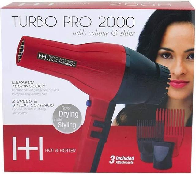 Alt view image 2 of 6 - Annie- Hot and Hotter Salon Turbo Pro-2000 Ionic Hair Dryer - Red - Ceramic - (2) Hair Pick Attachments and (1) Concentrator Attachment