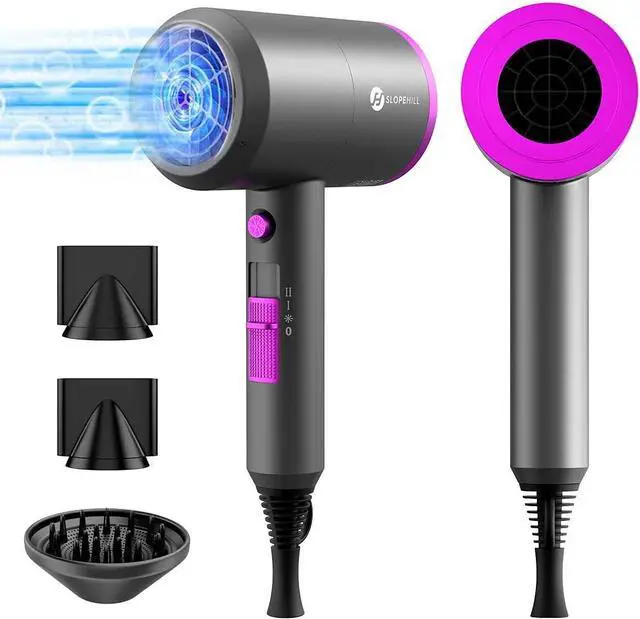 Main image of Slopehill Professional Ionic Hair Dryer, Powerful 1800W Fast Drying Low Noise Blow Dryer with 2 Concentrator Nozzle 1 Diffuser Attachments for Home Salon Travel