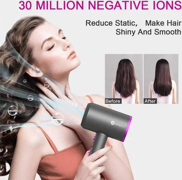 Alt view image 3 of 7 - Slopehill Professional Ionic Hair Dryer, Powerful 1800W Fast Drying Low Noise Blow Dryer with 2 Concentrator Nozzle 1 Diffuser Attachments for Home Salon Travel