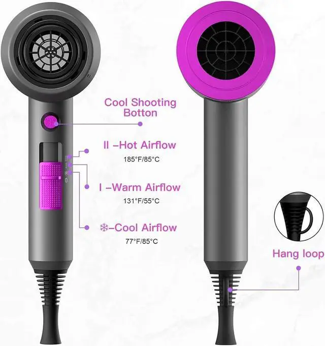 Alt view image 6 of 7 - Slopehill Professional Ionic Hair Dryer, Powerful 1800W Fast Drying Low Noise Blow Dryer with 2 Concentrator Nozzle 1 Diffuser Attachments for Home Salon Travel