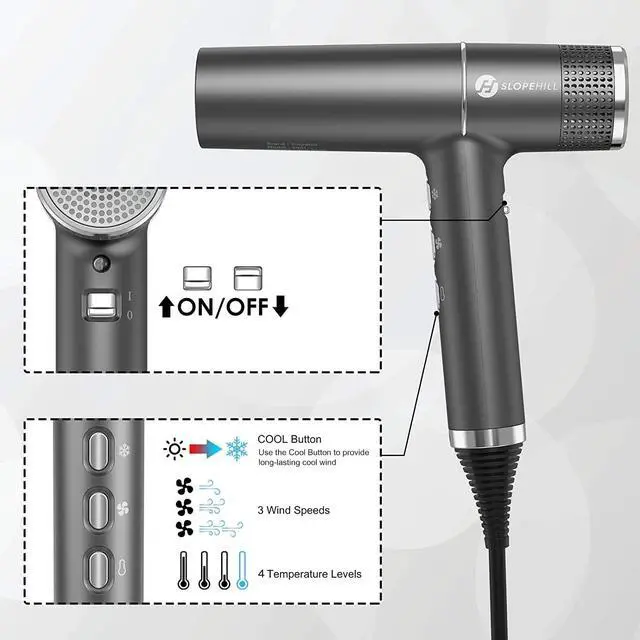 Alt view image 4 of 7 - Slopehill Hair Dryer with Unique Brushless Motor | Intelligent Fault Diagnosis | Innovative Microfilter | Oxy Active Technology | Led Display (Gray)