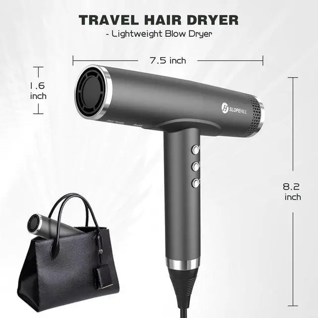 Alt view image 6 of 6 - Slopehill Professional Hair Dryer with Diffuser, Ionic Hair Dryer,Lightweight Compact Powerful & Fast Salon Blow Dryer with High Speed Brushless Motor, Travel Hair Dryer, Women & Men (Ceramic, Dark)