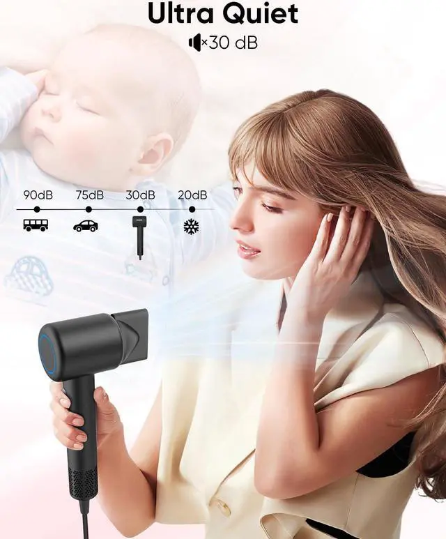 Alt view image 5 of 7 - ANIEKIN Hair Dryer with Diffuser, 110, 000 RPM Fast Drying Ionic Hair Dryer for All Hair Type, Thermo Control and Quiet Blow Dryer with Magnetic Attachments for Home and Travel Use